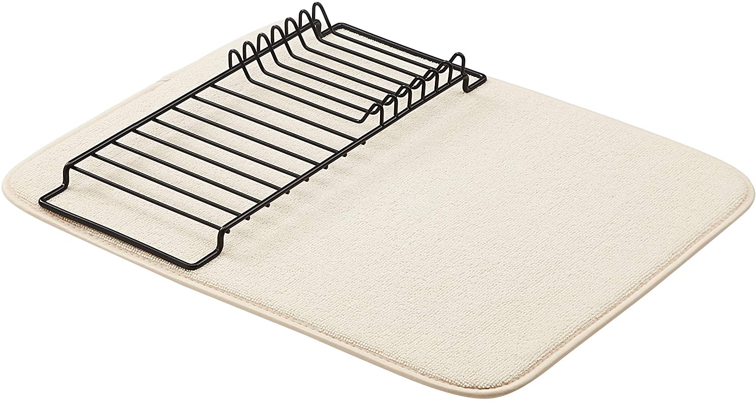 AmazonBasics Drying Rack and Mat (16″ x 18″) Linen & Black (2Pack) for