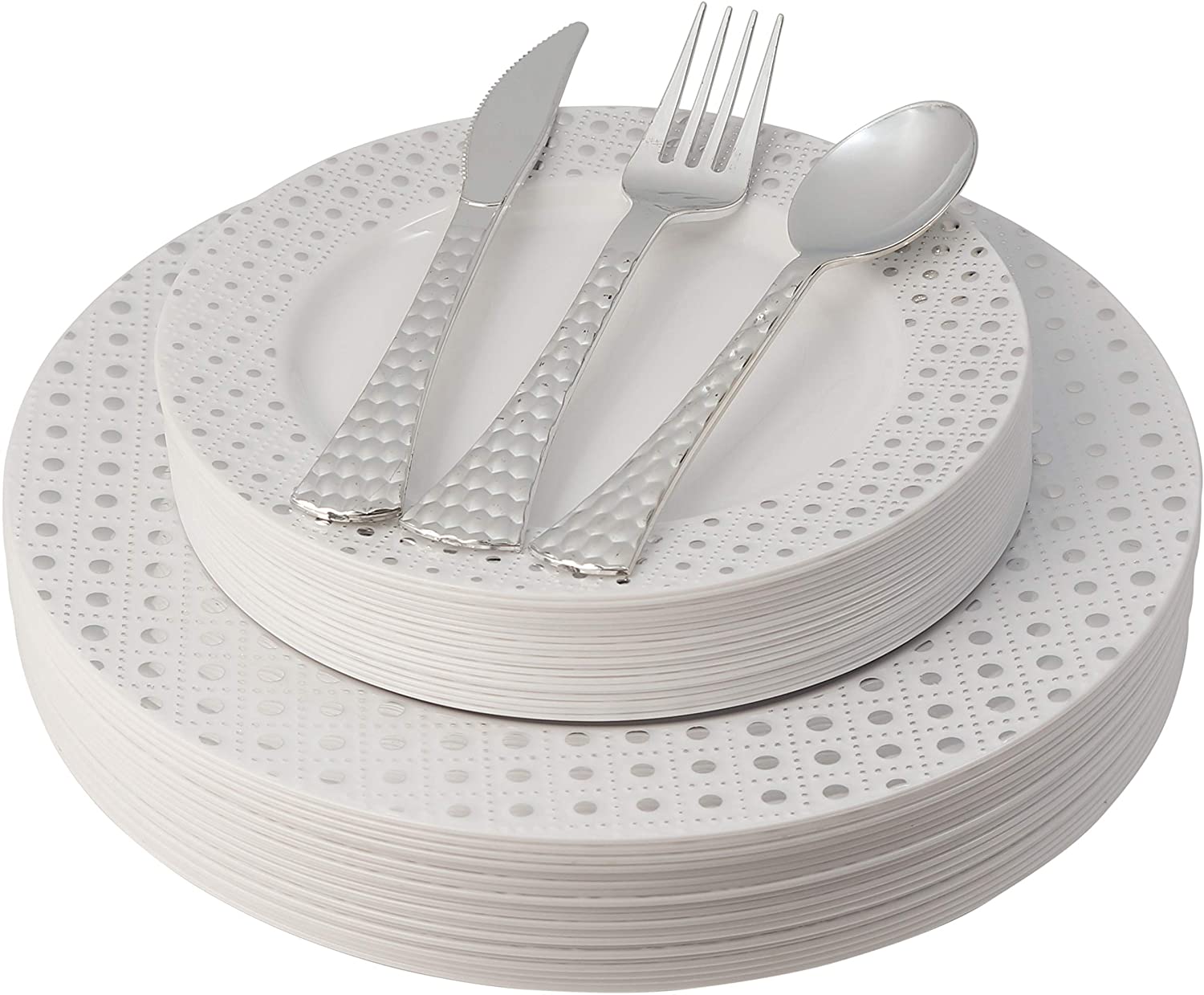 Sponsored Posh Setting 100 Piece Elegant Disposable White and Silver