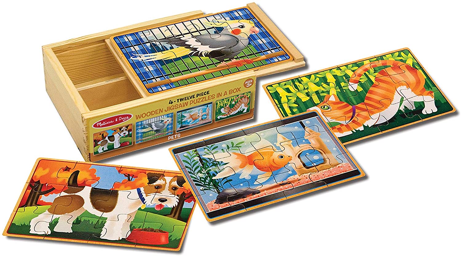Melissa & Doug Pets 4-in-1 Wooden Jigsaw Puzzles in a Storage Box for