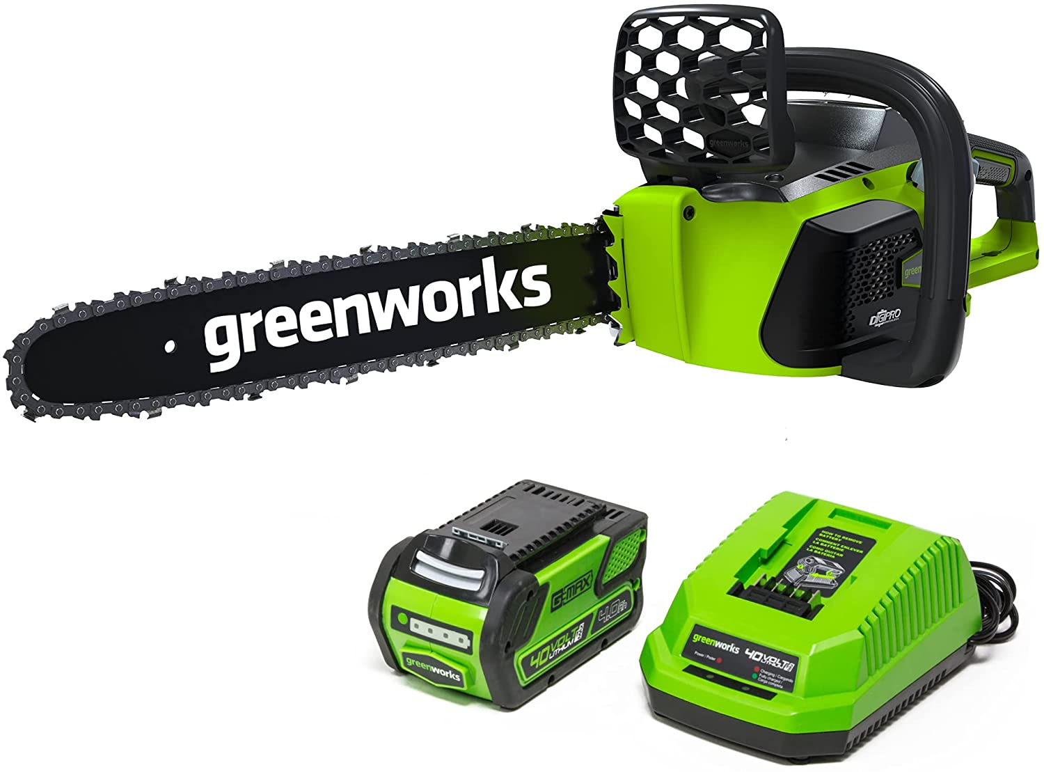 Greenworks 40V 16″ Brushless Cordless Chainsaw, 4.0Ah Battery and .